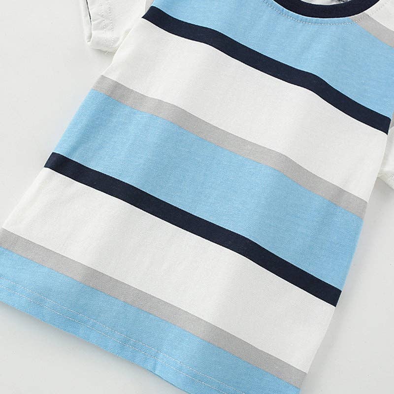 Summer Baby Kids Casual Striped Pattern T-shirt and Shorts Clothing Set for Boys: Blue / 110 (3-5Y)