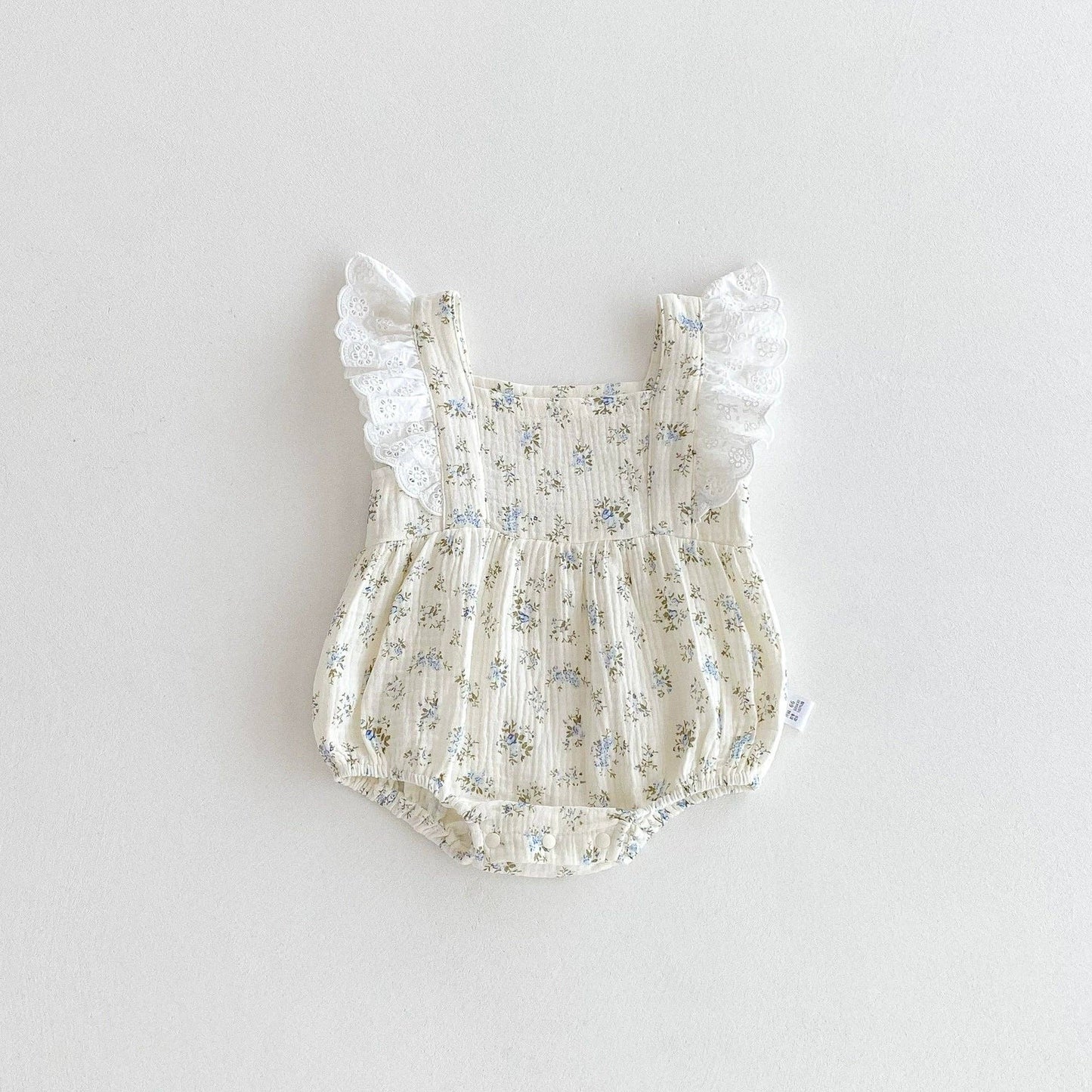 Summer Arrival Baby Girls Floral Pattern Fly Sleeves bodysuit: Beige / 66 (3-6M)