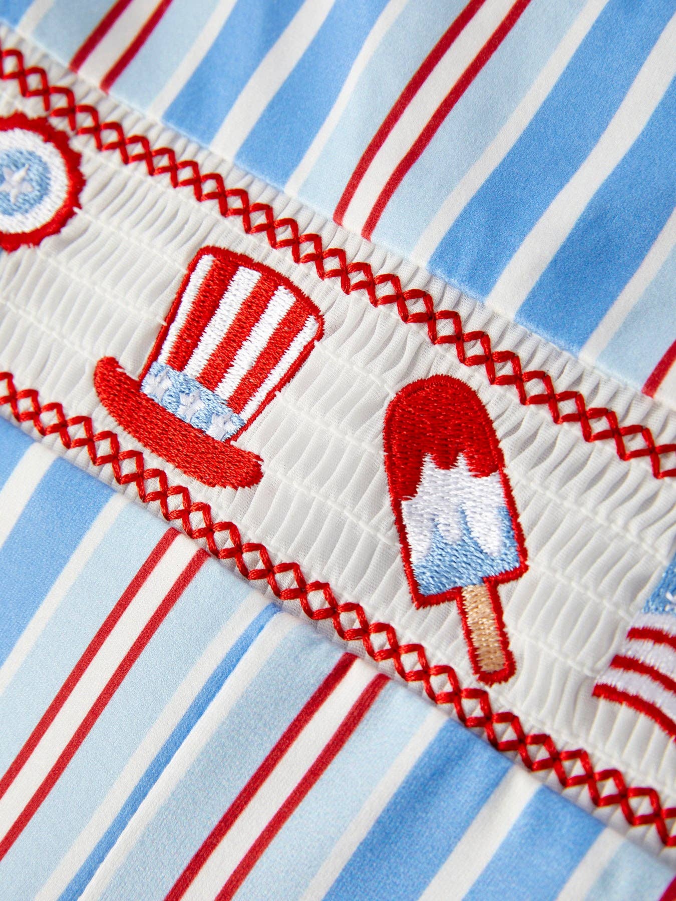 4th of july Toddler Boys Ice Cream Striped Smocking Embroidered Romper: 18M