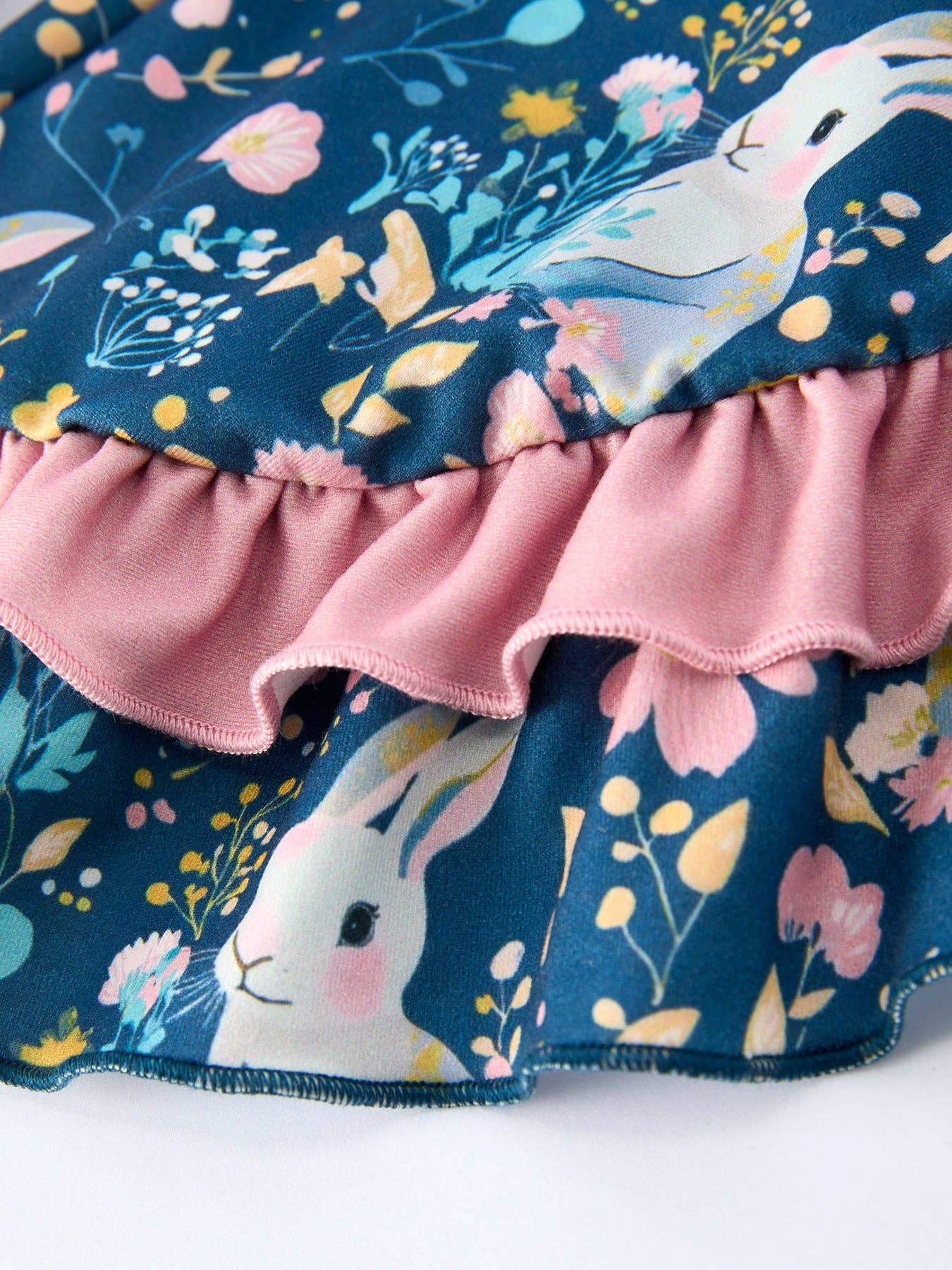 Summer Bunny Floral Girls Bow Ruffle Bell Bottom Jumpsuit: 3