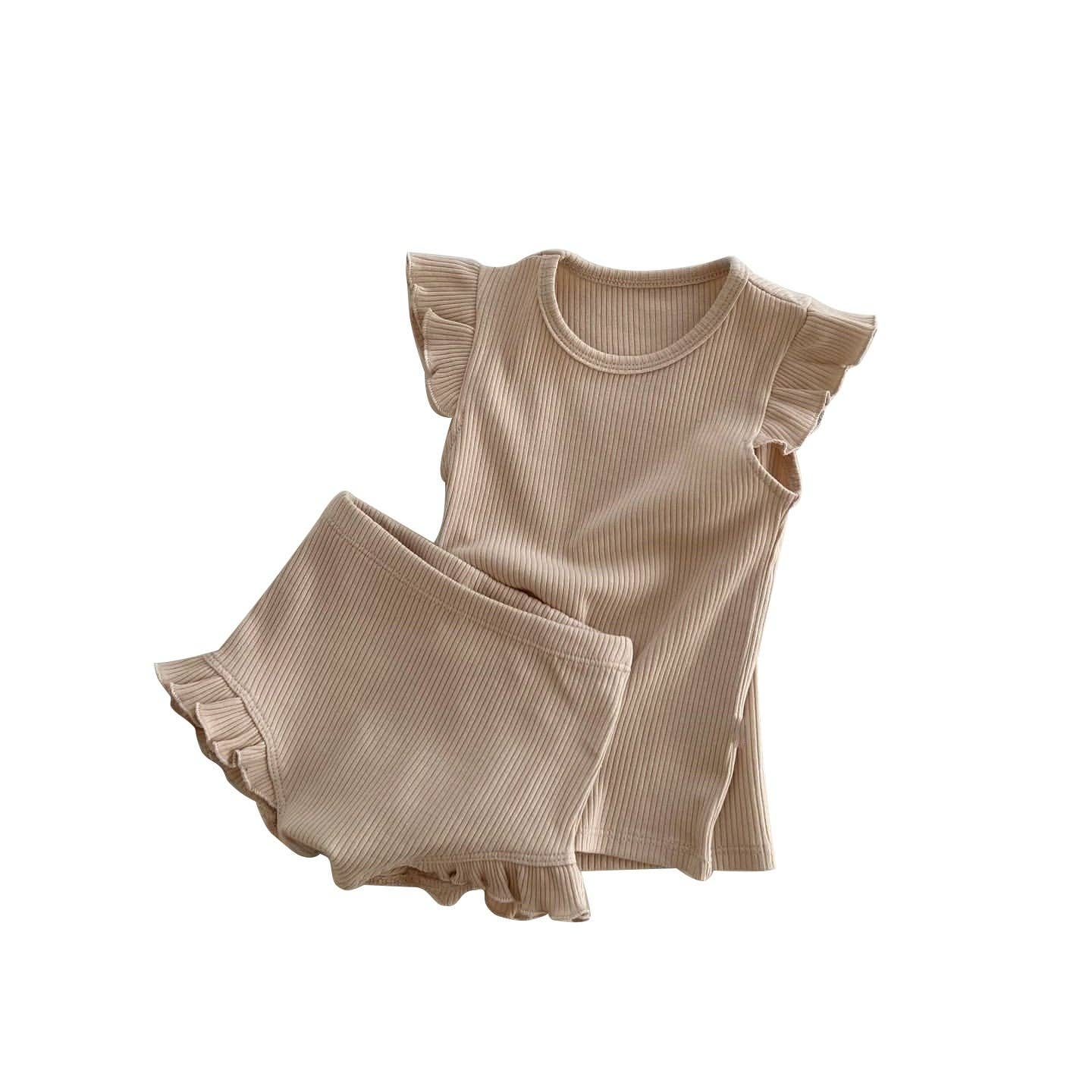 Baby Solid Color Crewneck Tops Sets: Brown / 100 (2-3Y)