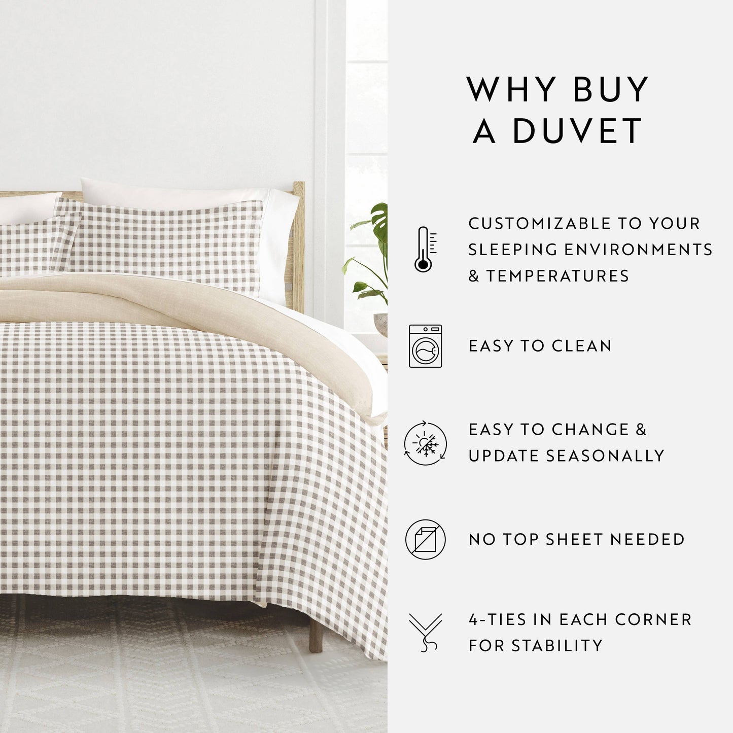 Gingham Check Pattern 3-Piece Duvet Set: King