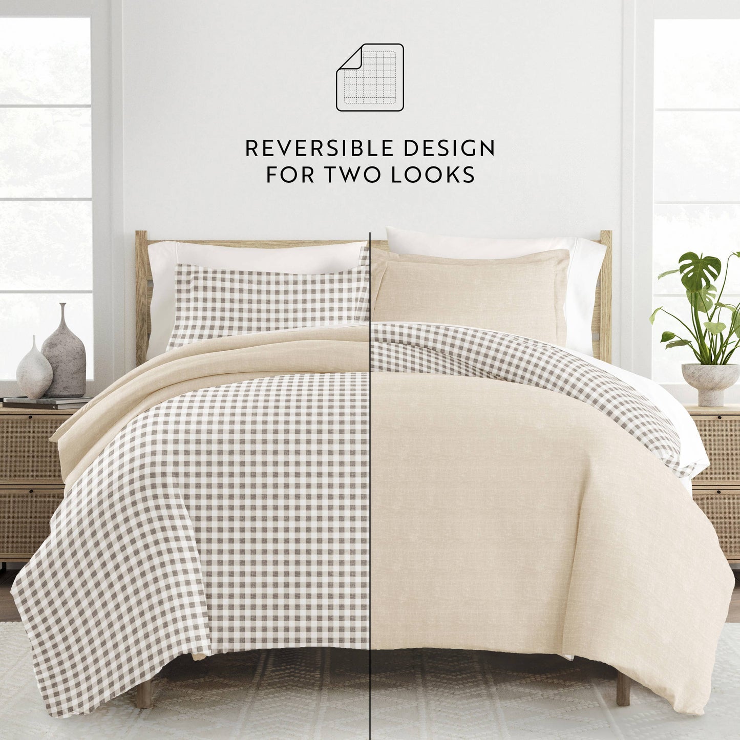 Gingham Check Pattern 3-Piece Duvet Set: Queen