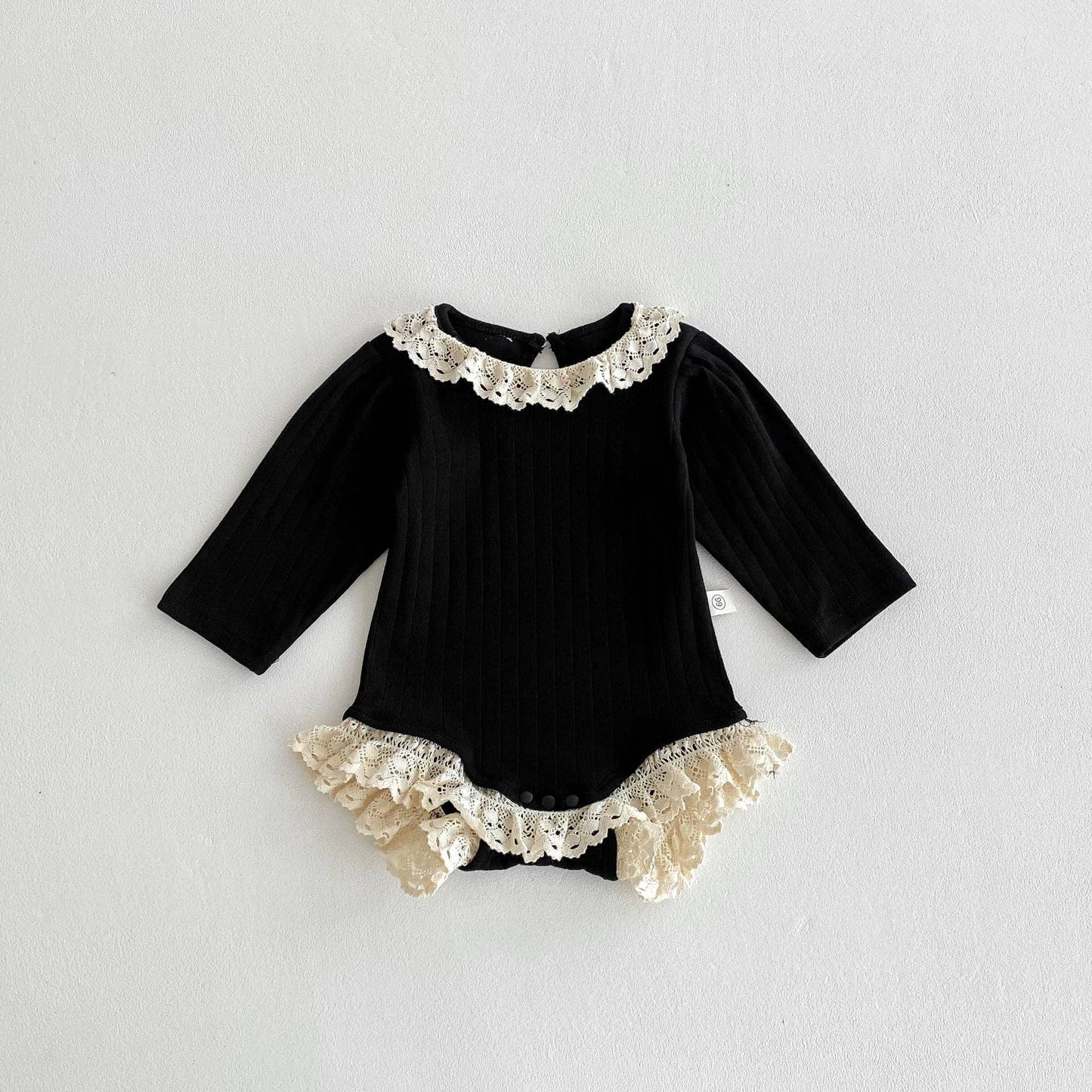 Autumn Arrival Baby Girls Long Sleeves Striped Pattern Hollow-out Collar bodysuit: White / 66 (3-6M)