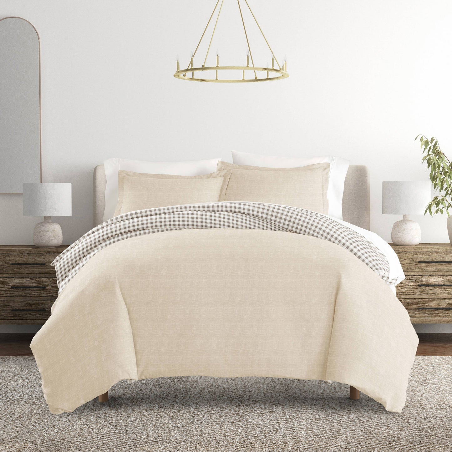 Gingham Check Pattern 3-Piece Duvet Set: King
