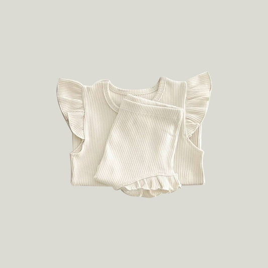 Baby Solid Color Crewneck Tops Sets: Beige / 73 (6-9M)