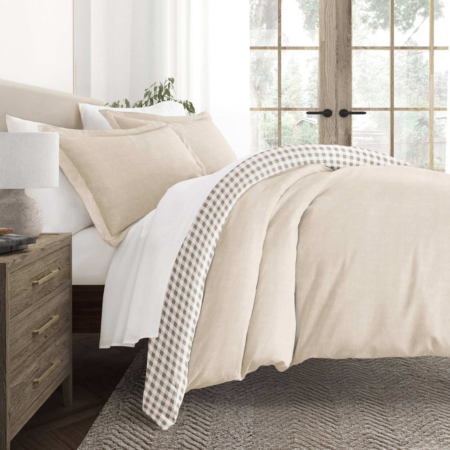 Gingham Check Pattern 3-Piece Duvet Set: Twin & Single
