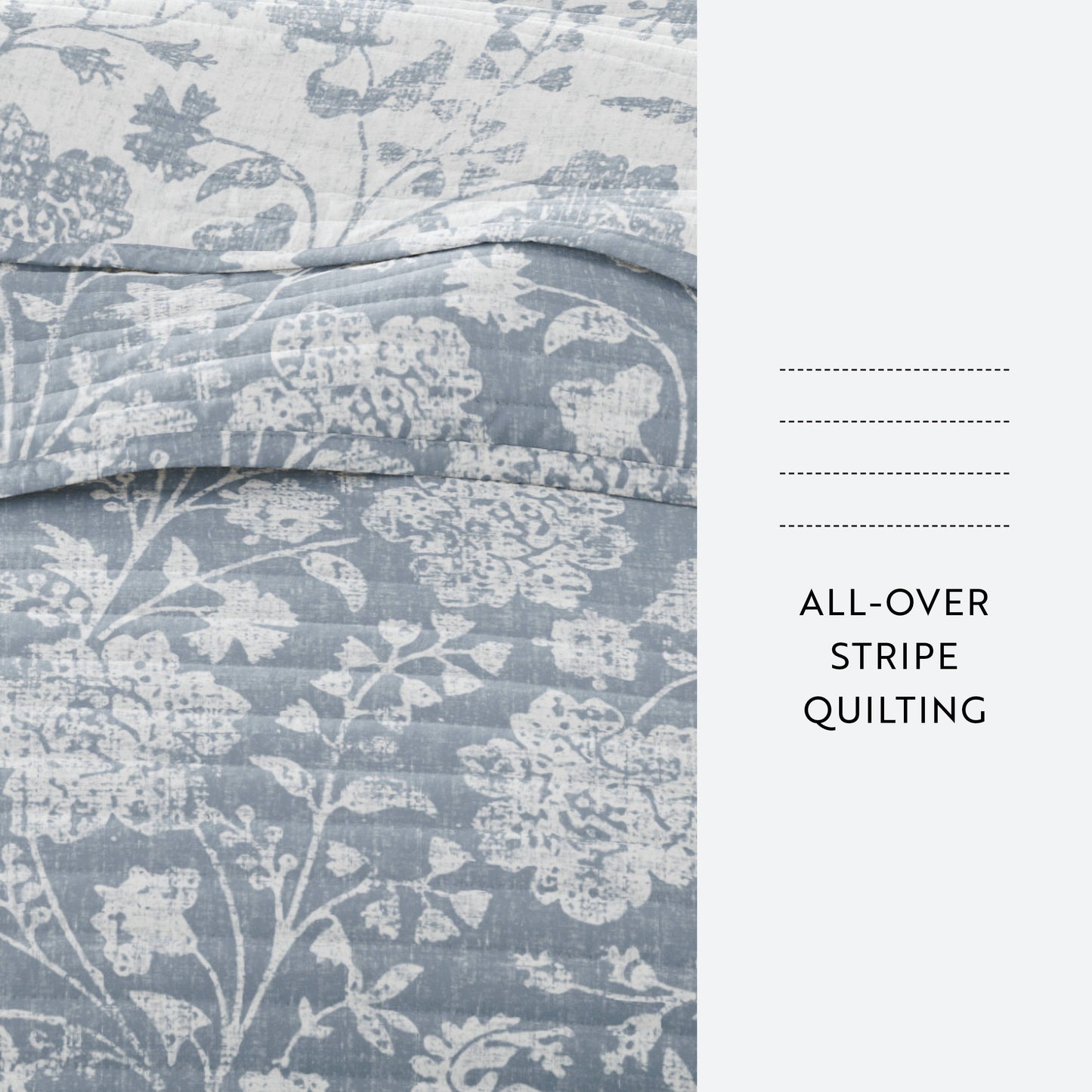 Textured Floral All Season Patterned Reversible Quilt Set: Eucalyptus / King/Cal-King