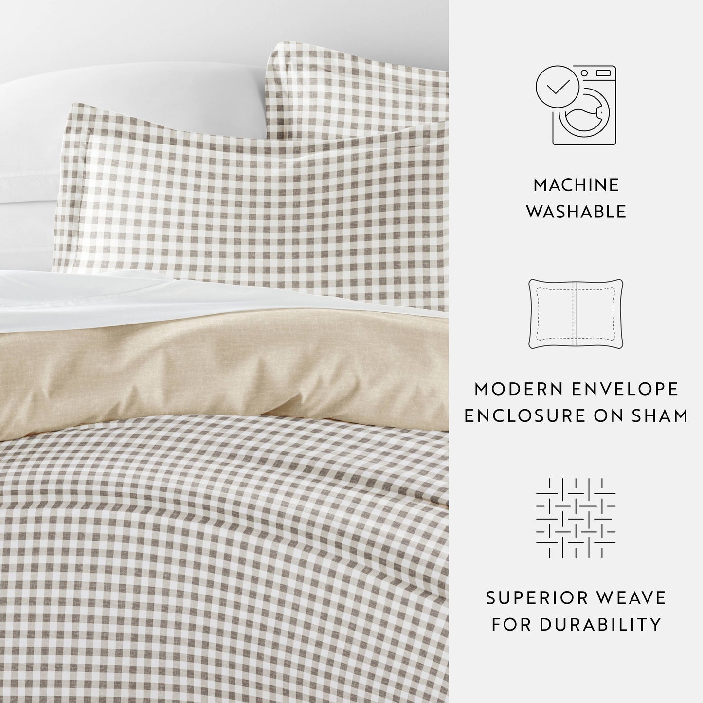 Gingham Check Pattern 3-Piece Duvet Set: Twin & Single