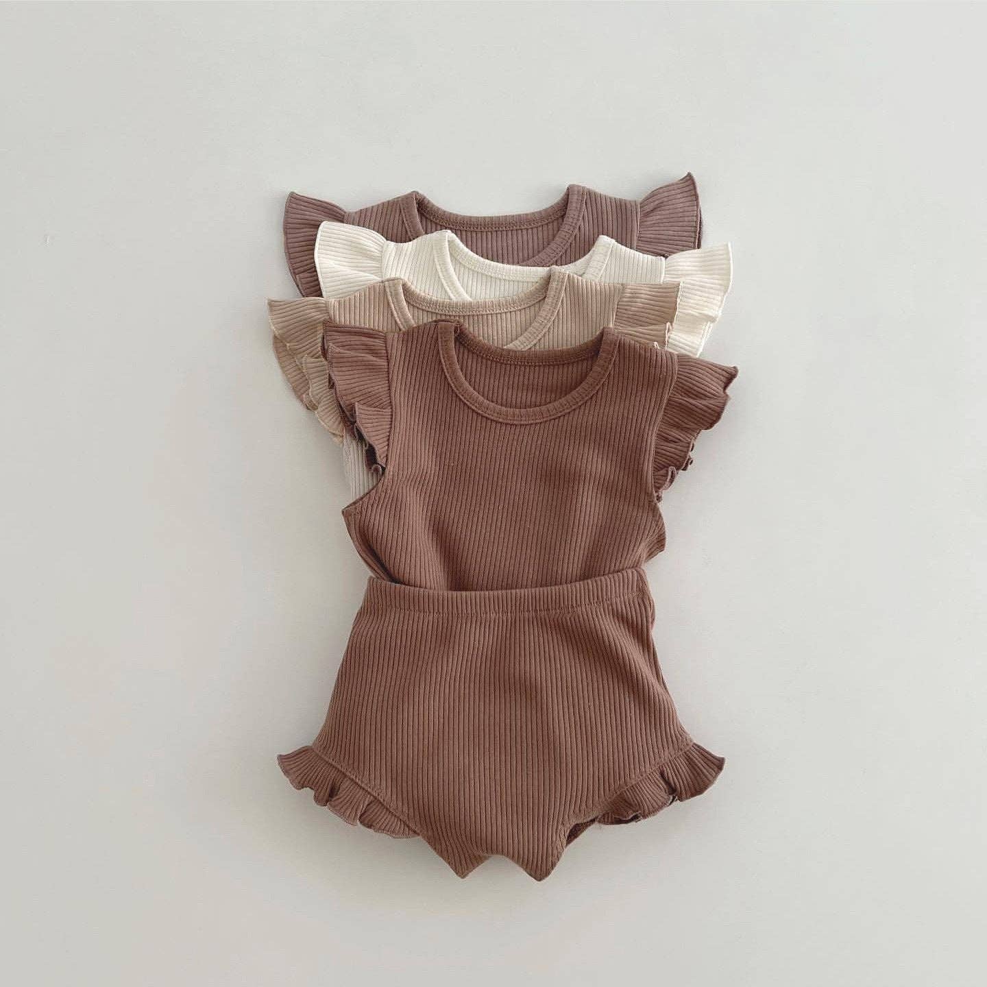 Baby Solid Color Crewneck Tops Sets: Beige / 73 (6-9M)