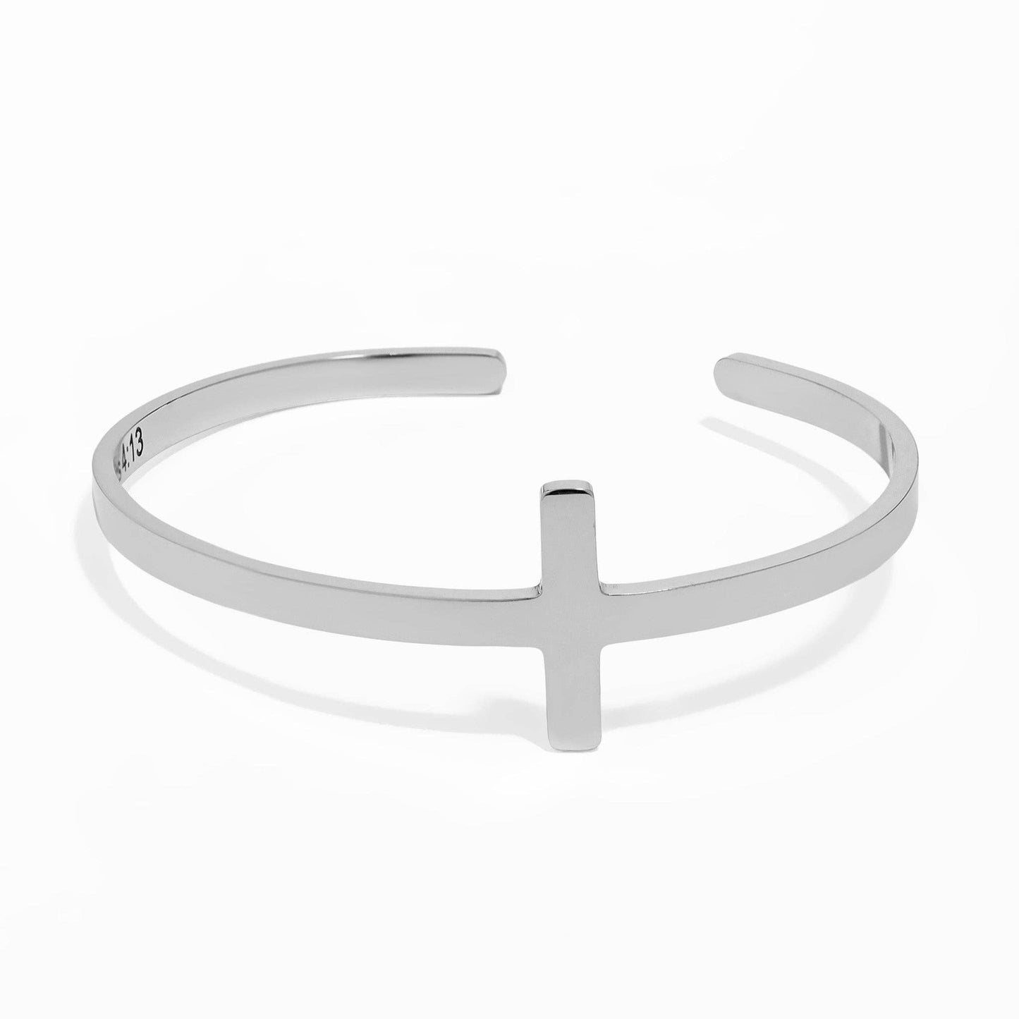 Stainless Steel Cross Cuff Bracelet with Christian Scripture Philippians 4:13: Gold