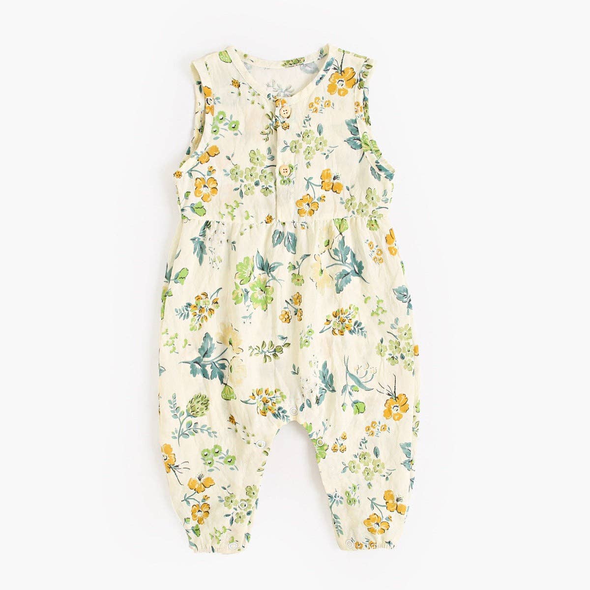 Summer Baby Girls New Design Floral Pattern Sleeveless V Neck Rompers: Apricot / 66 (3-6M)