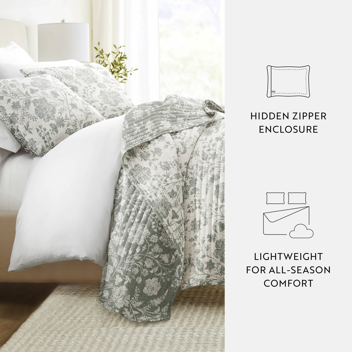 Textured Floral All Season Patterned Reversible Quilt Set: Rose / Twin/TwinXL
