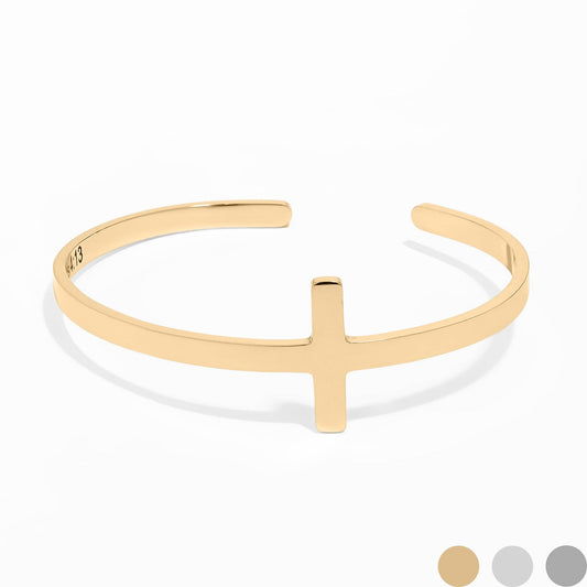 Stainless Steel Cross Cuff Bracelet with Christian Scripture Philippians 4:13: Gold