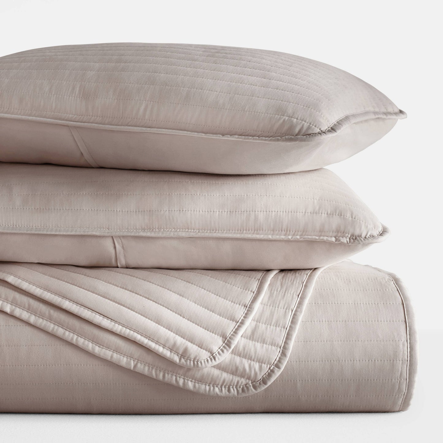 IEnjoy Home 3 Piece Stripe Stitch Quilted Coverlet Set: Natural / Twin