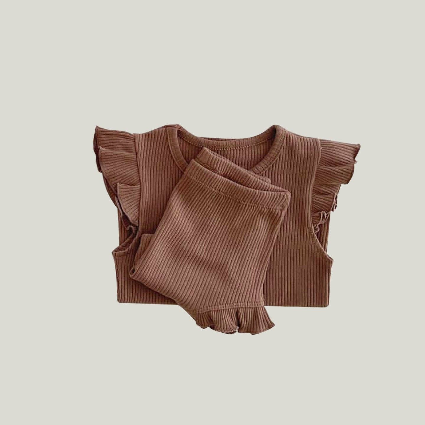 Baby Solid Color Crewneck Tops Sets: Brown / 80 (9-12M)