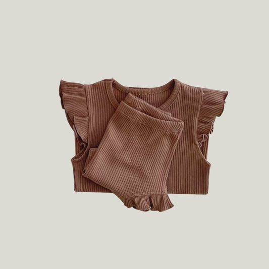 Baby Solid Color Crewneck Tops Sets: Brown / 80 (9-12M)