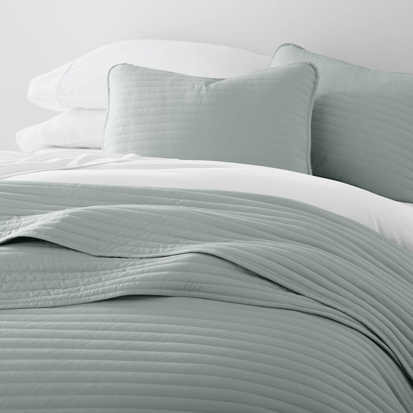 IEnjoy Home 3 Piece Stripe Stitch Quilted Coverlet Set: Natural / Queen