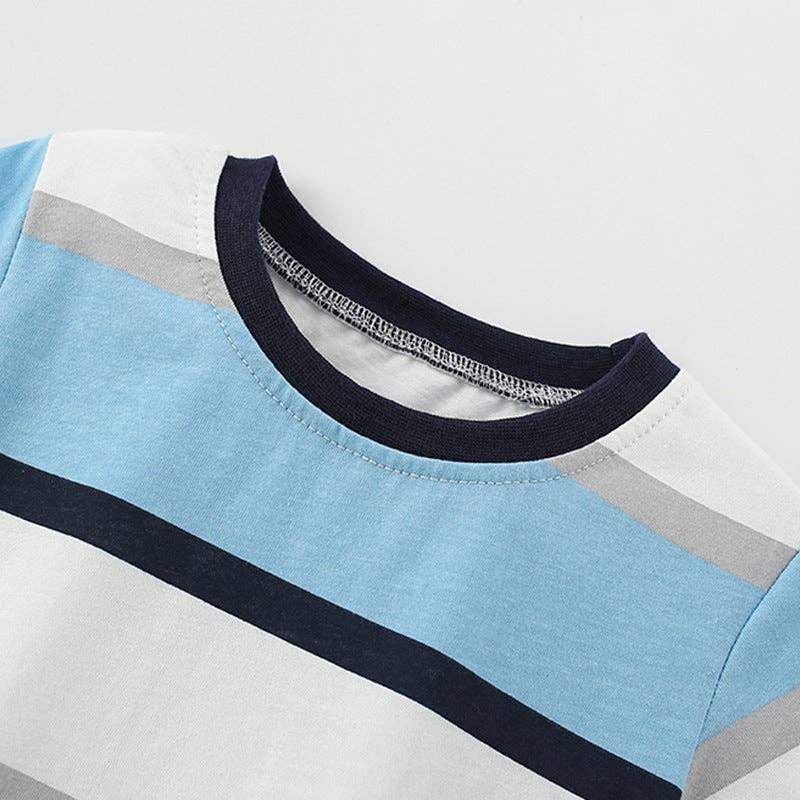 Summer Baby Kids Casual Striped Pattern T-shirt and Shorts Clothing Set for Boys: Blue / 100 (2-3Y)
