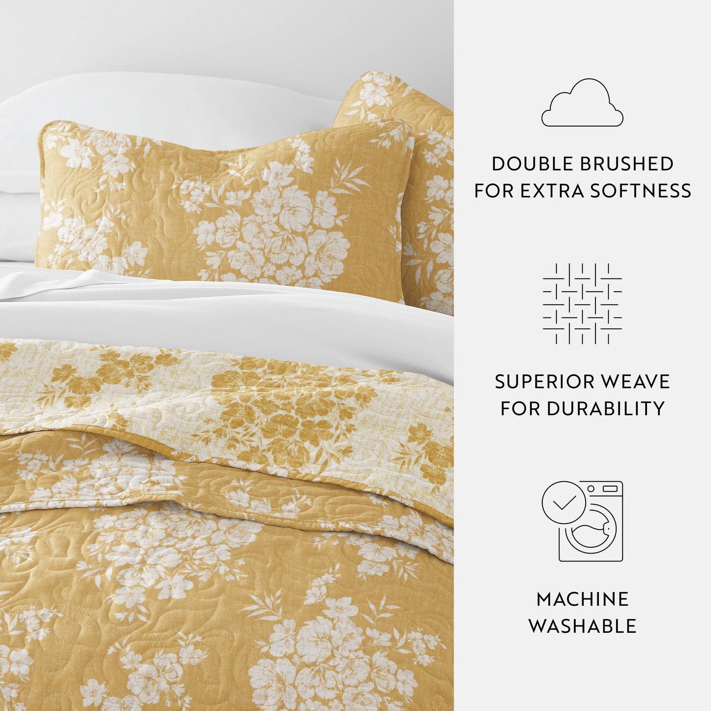 Distressed Bouquet All Season Patterned Reversible Quilt Set: Taupe / Full/Queen