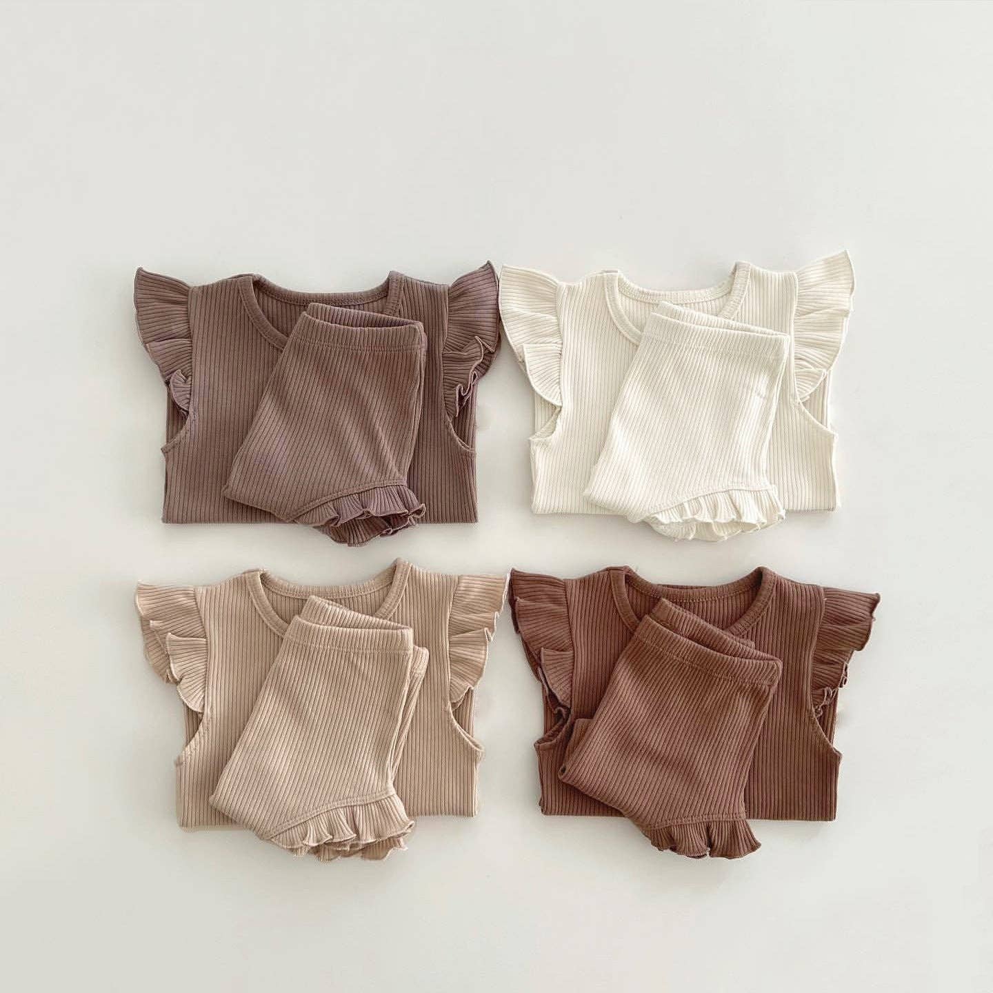 Baby Solid Color Crewneck Tops Sets: Beige / 73 (6-9M)