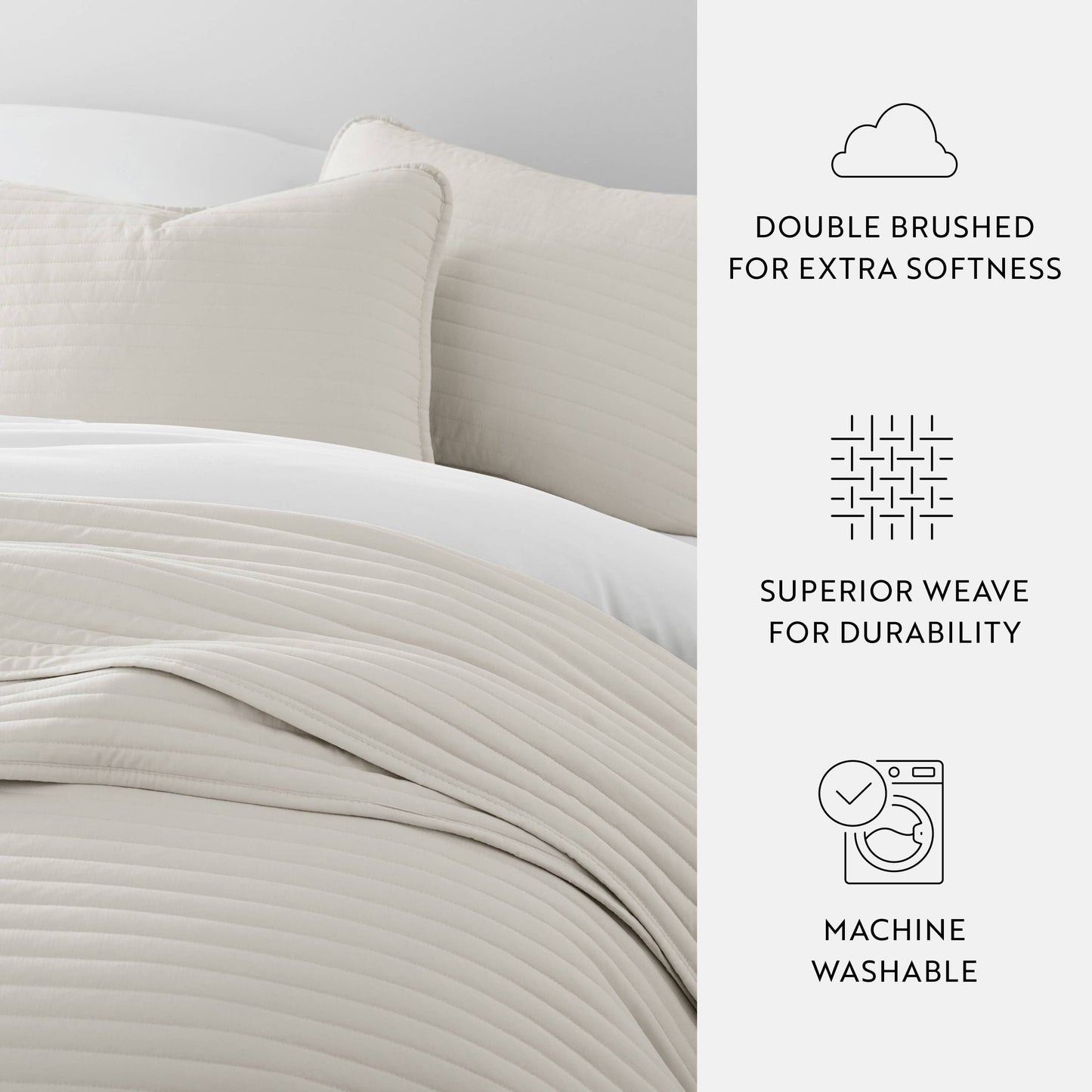 IEnjoy Home 3 Piece Stripe Stitch Quilted Coverlet Set: Natural / Queen