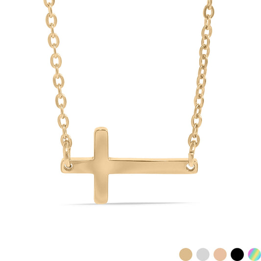 Stainless Steel Horizontal Cross Necklace: Gold / 19mm