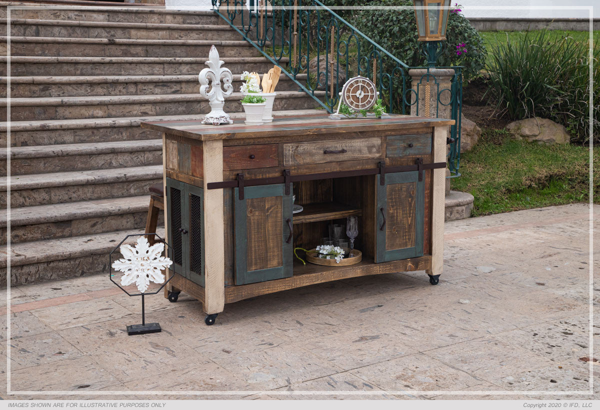 96 Antique Multicolor Kitchen Island - IFD