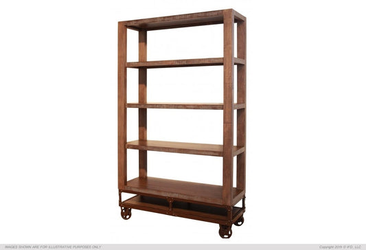 4 SHELF SOLID WOOD BOOKCASE WITH CASTERS (4818187976842)