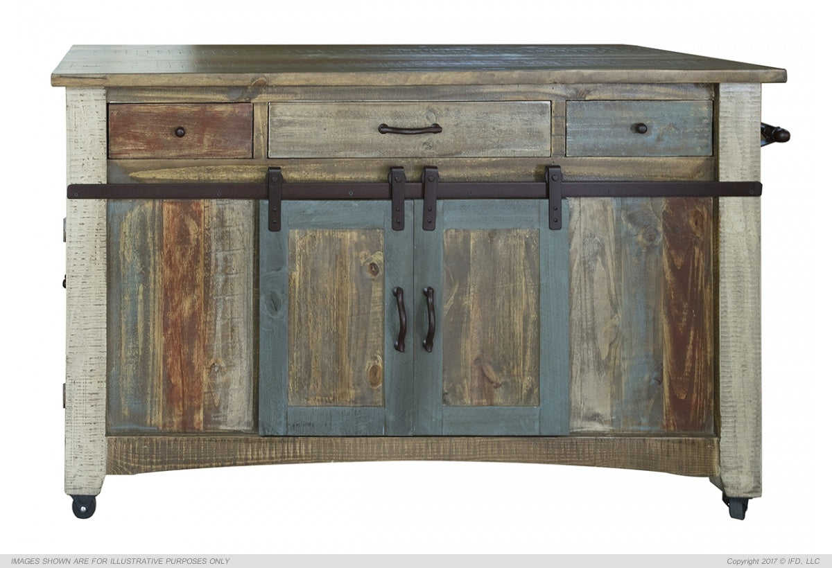 96 Antique Multicolor Kitchen Island - IFD